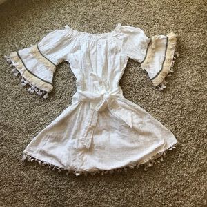 Off the shoulder fringe white dress